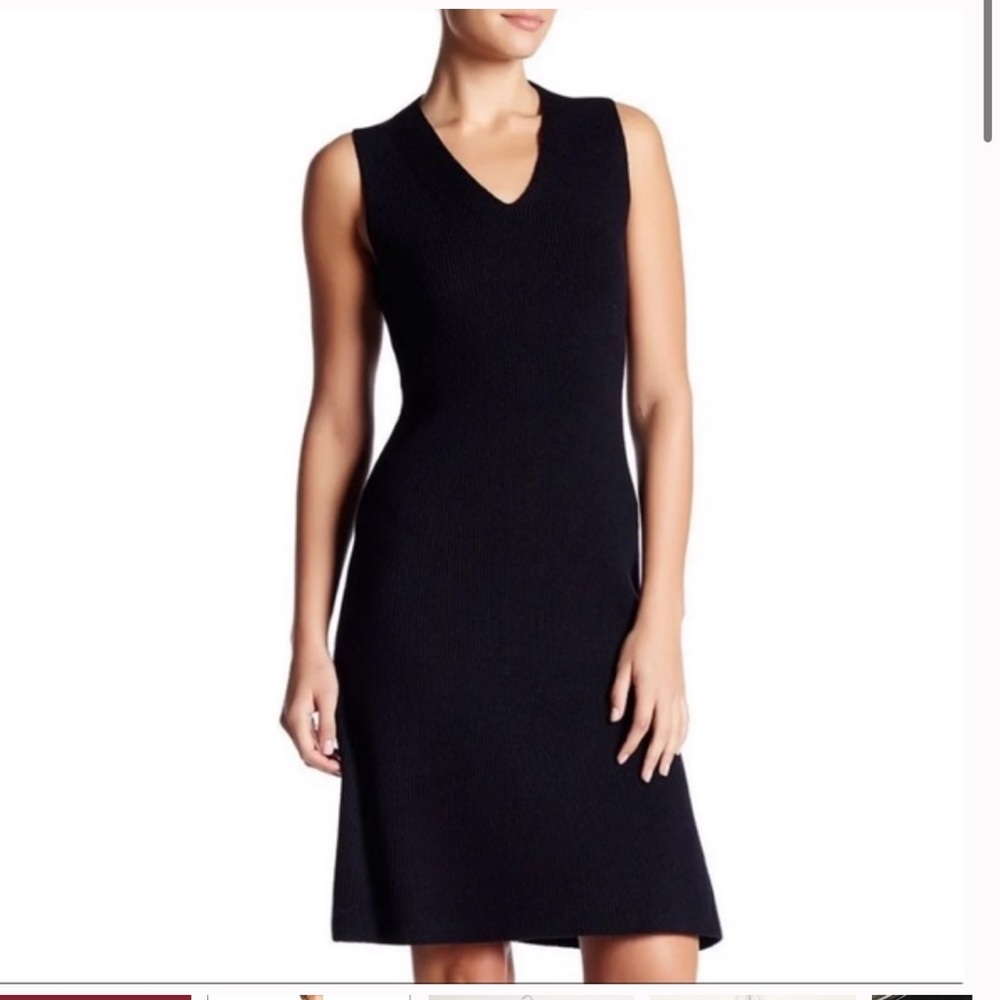 Vince Knit Fit N’ Flare Black Wool Dress